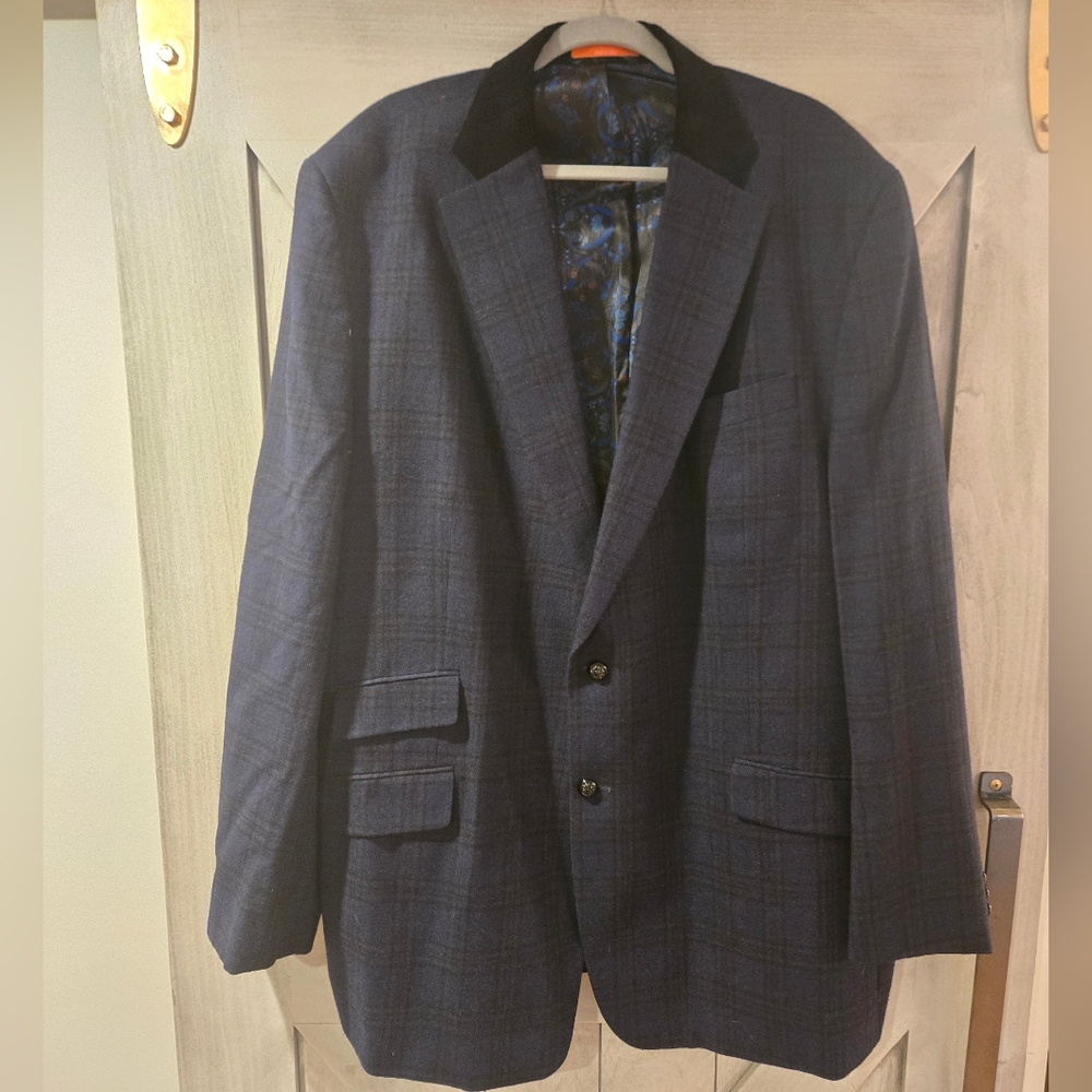 TALLIA Dark Blue Checkered Blazer with Black Accents